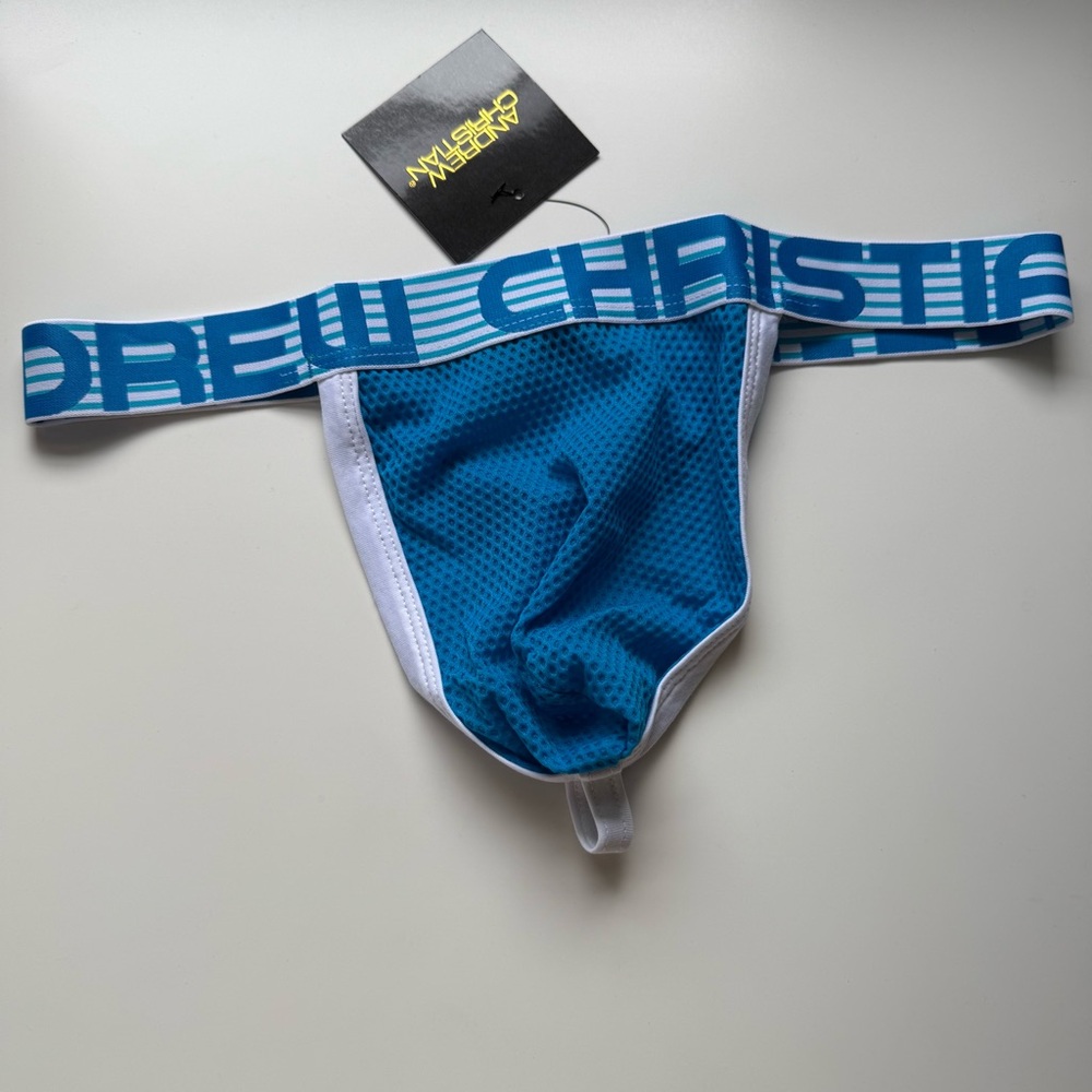 Andrew Christian Large thong cyan blue 33 34 35 gay queer underwear sexy new NWT